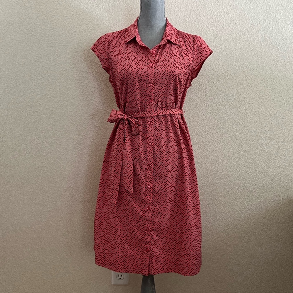 Motherhood Maternity Coral Black Polka Dot Dress